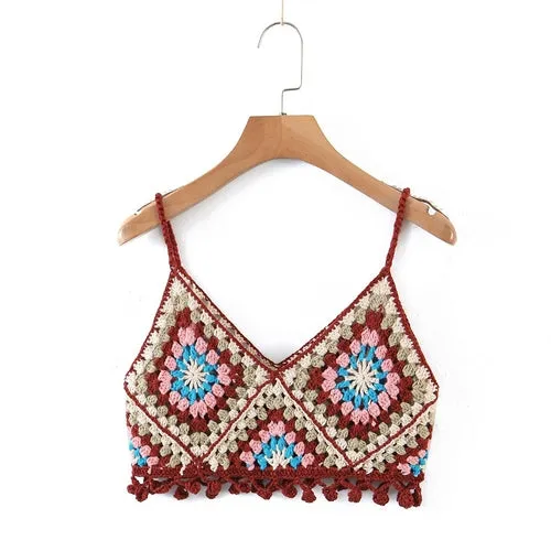 Handmade Hollow Out Crochet Tassel Camis