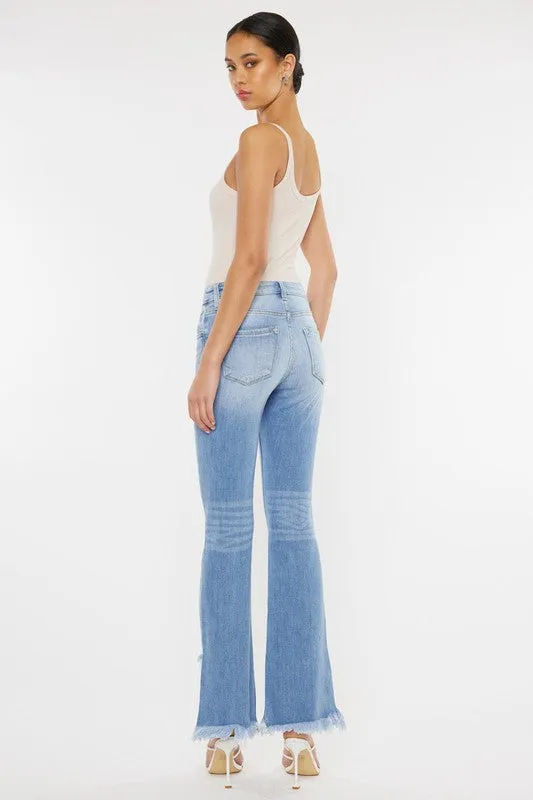 HIGH RISE LEG DISTRESS BOOTCUT JEANS