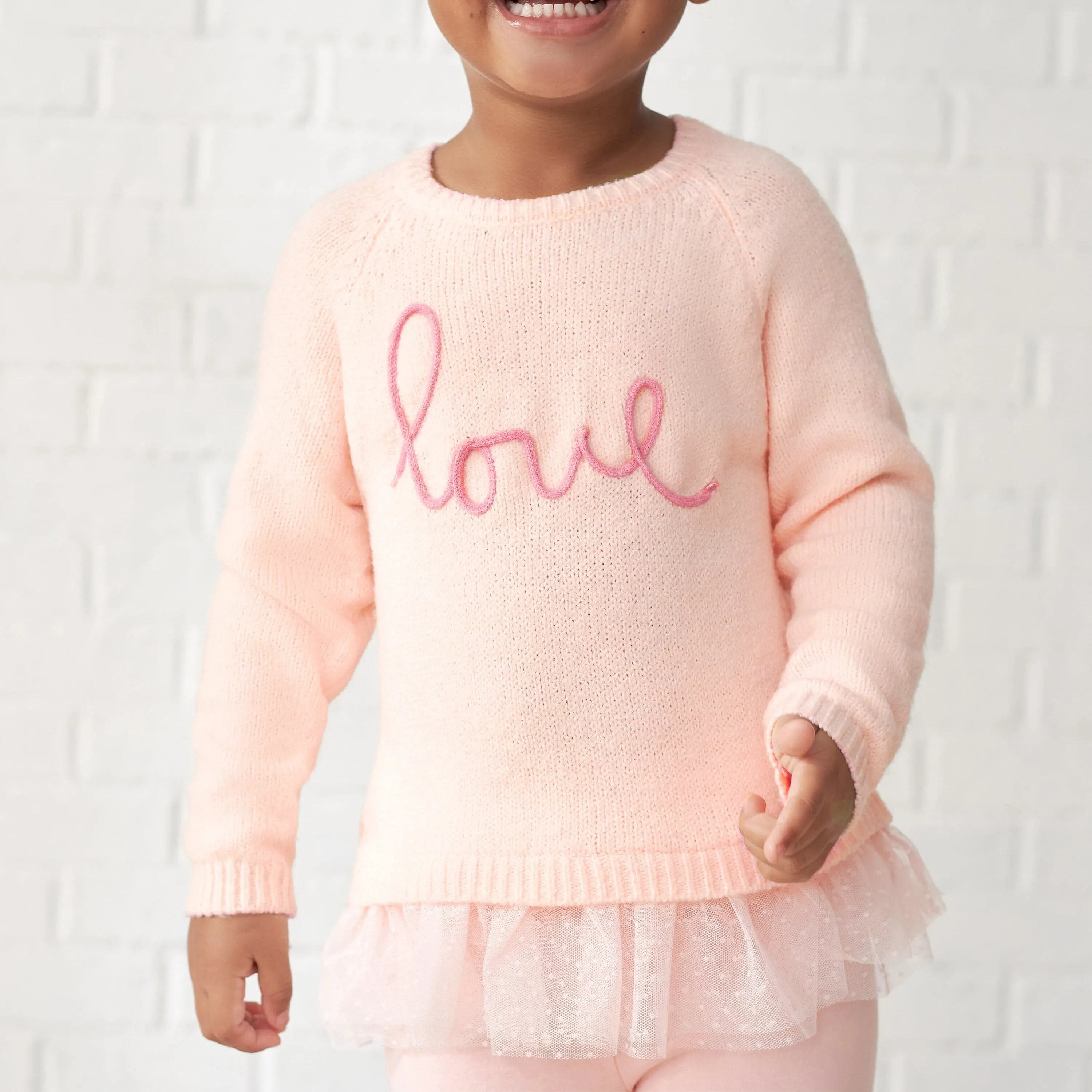 Infant & Toddler Girls Light Pink Sweater With Tulle Trim