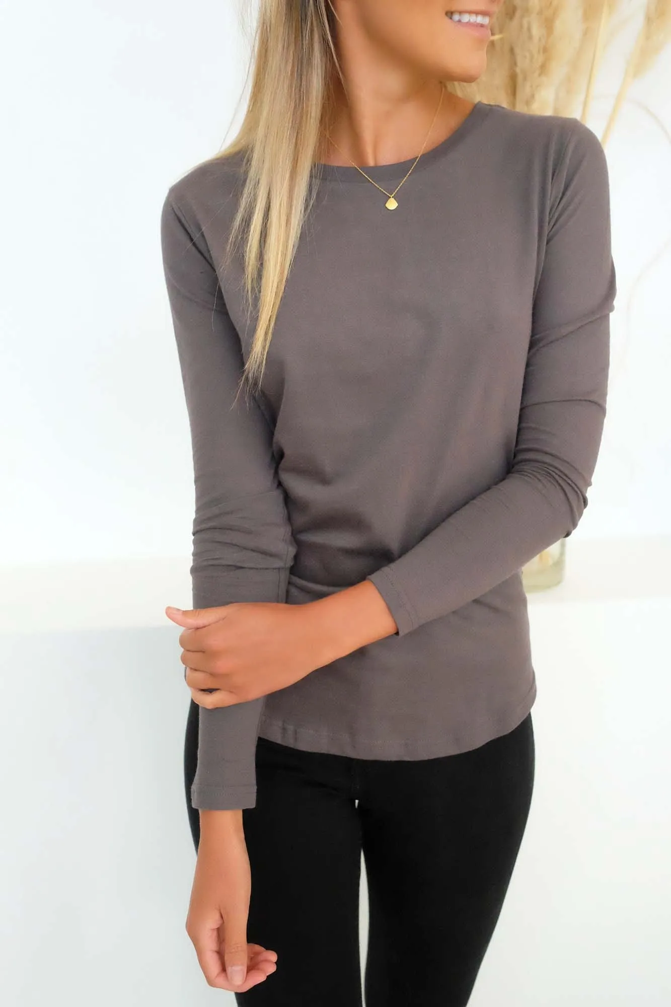 Kara Long Sleeve Tee Charcoal