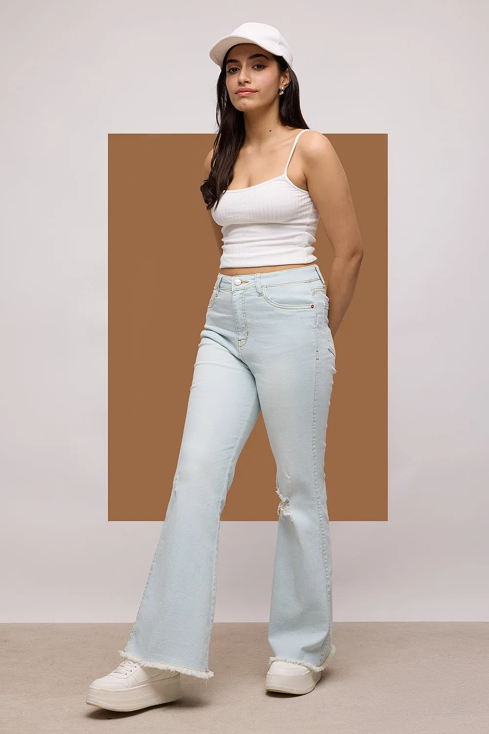 Light Blue Boho Bootcut Jeans