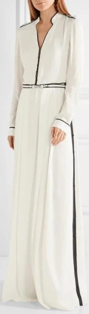 Long White Light Maxi Dress with Black Piping