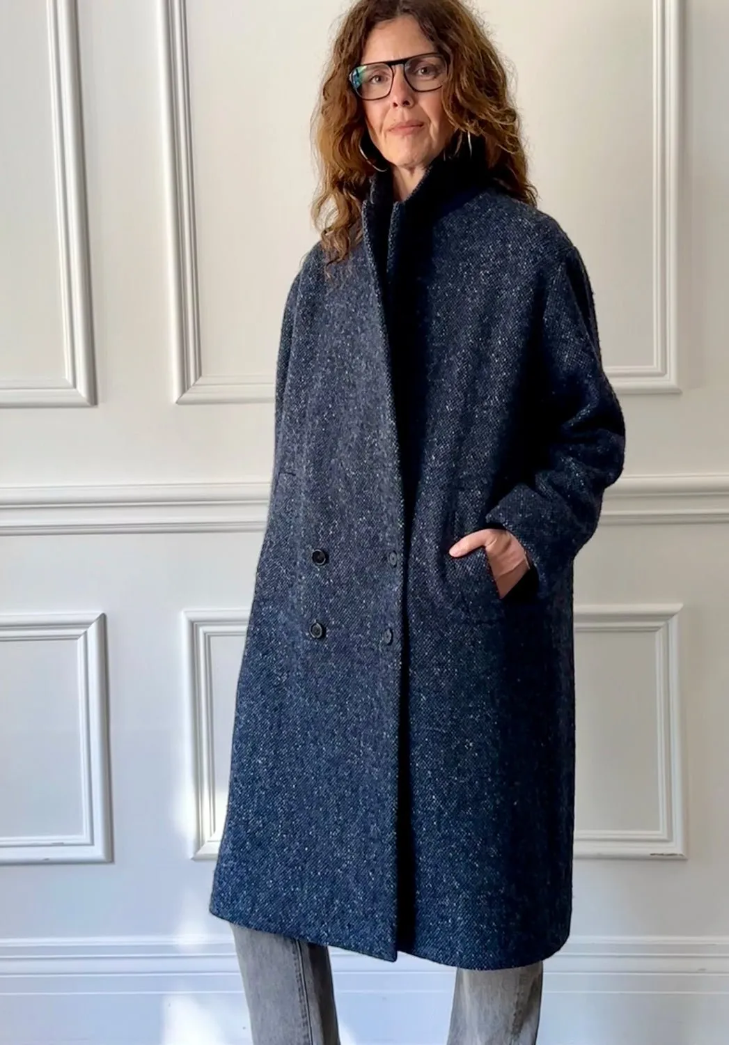 MERCY - Donegal Tweed Coat in Indigo Blue