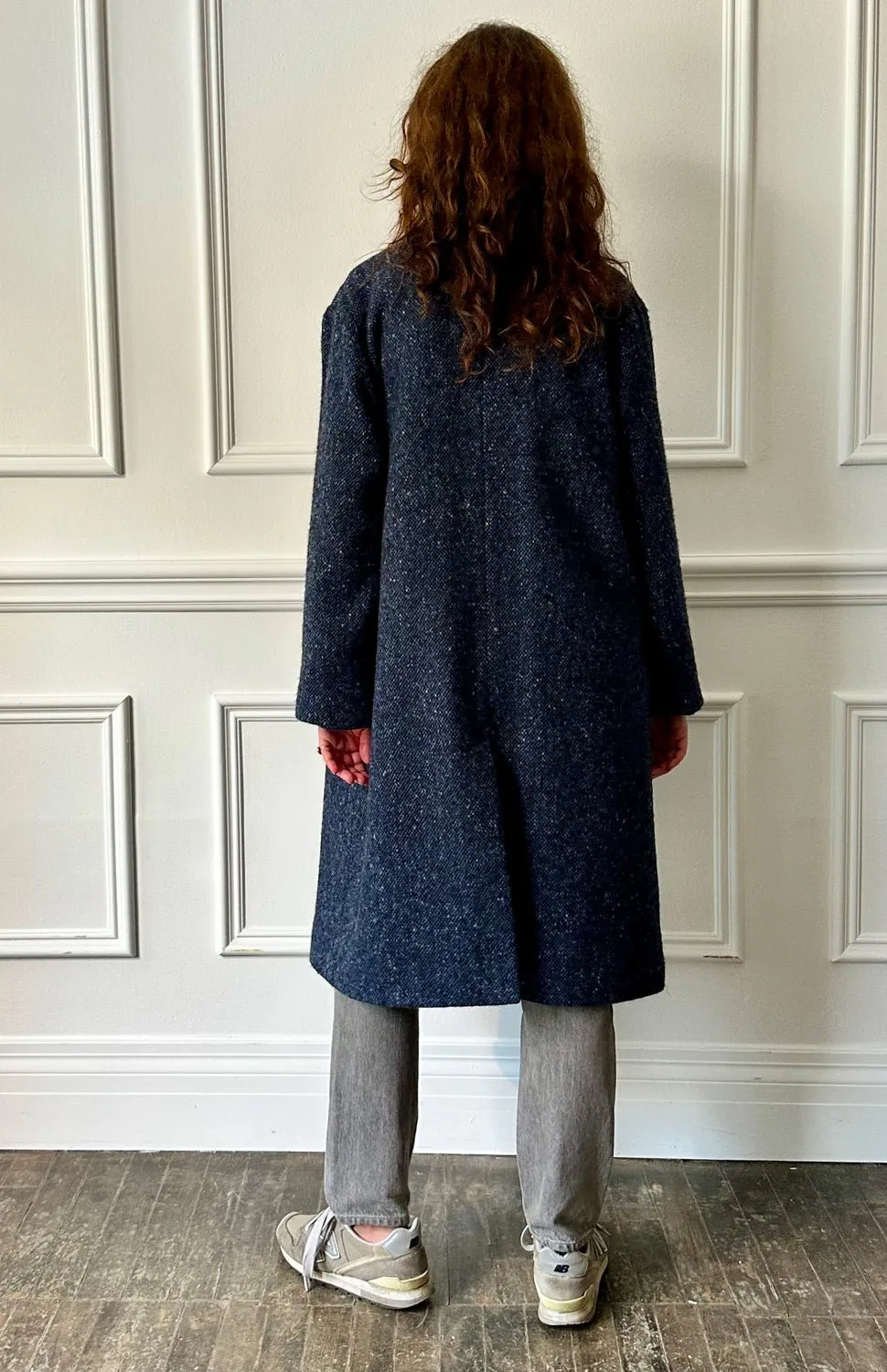 MERCY - Donegal Tweed Coat in Indigo Blue