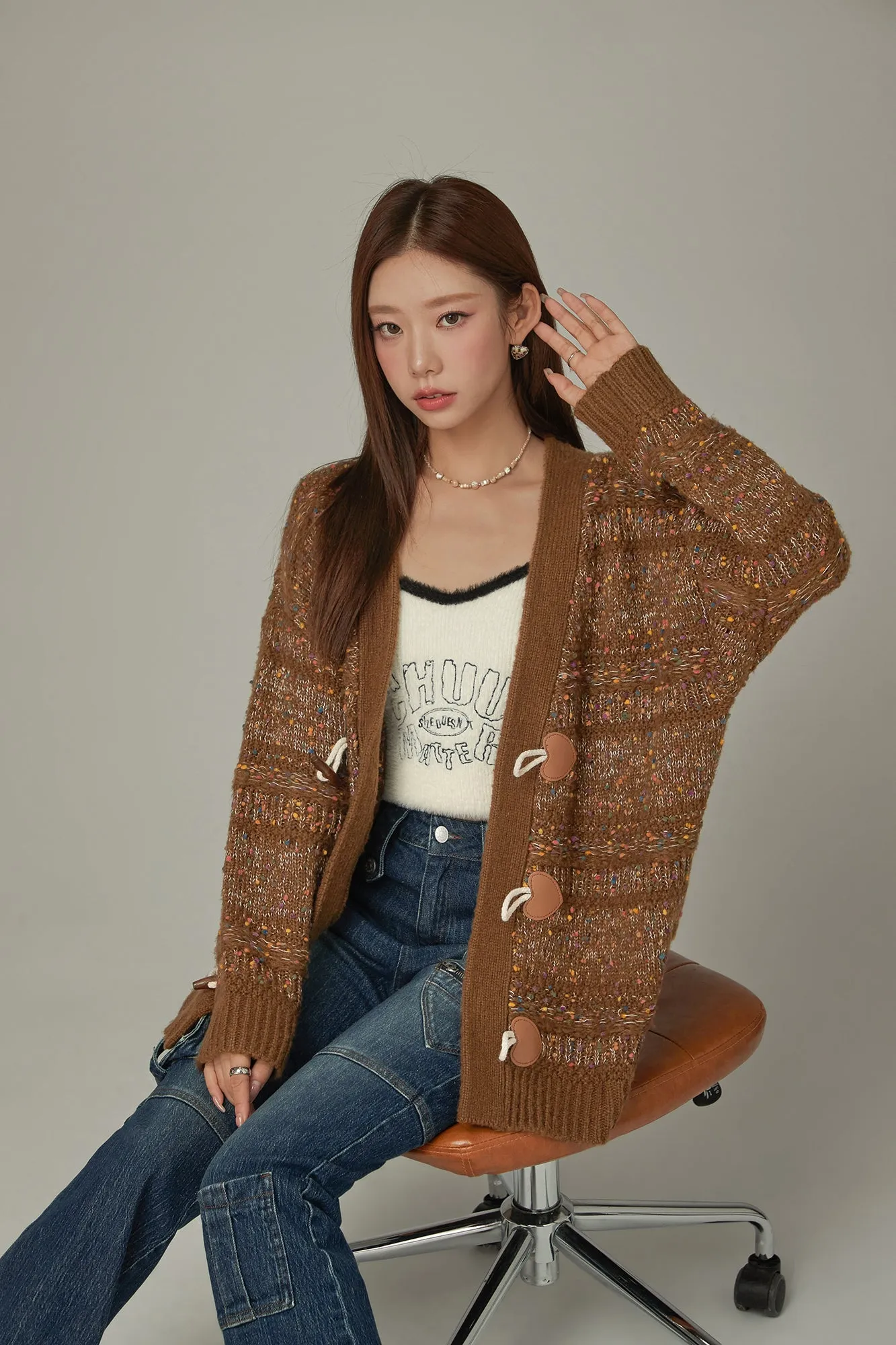 Multi Color Knit Heart Cardigan