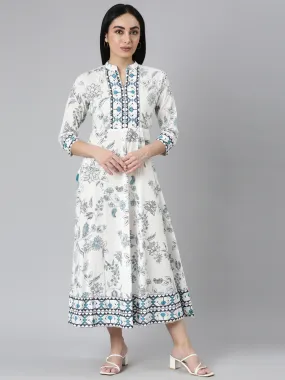 Neerus Blue Straight Casual Floral Maxi Dresses