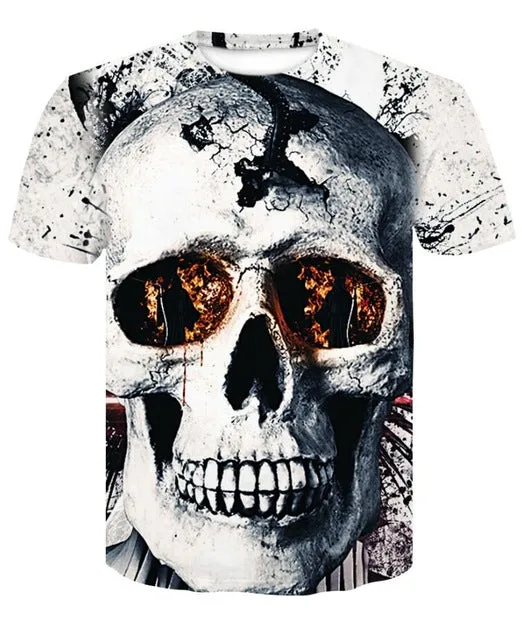 New Men's Skull Poker Print T-shirt