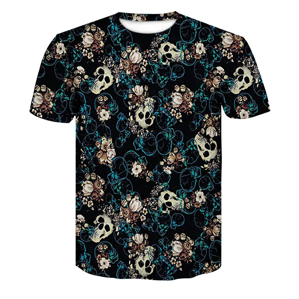 New Men's Skull Poker Print T-shirt