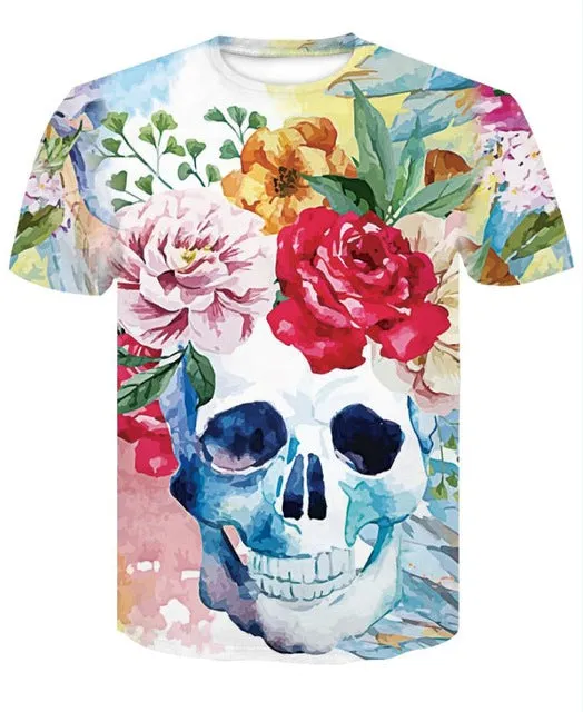 New Men's Skull Poker Print T-shirt