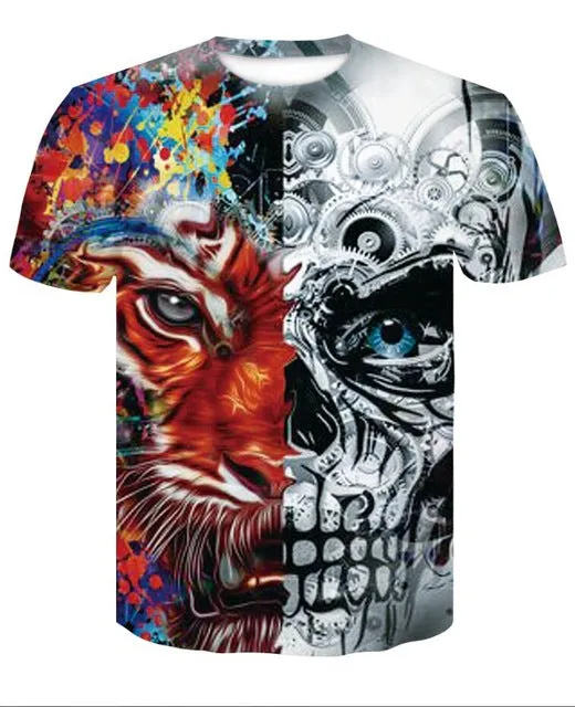 New Men's Skull Poker Print T-shirt