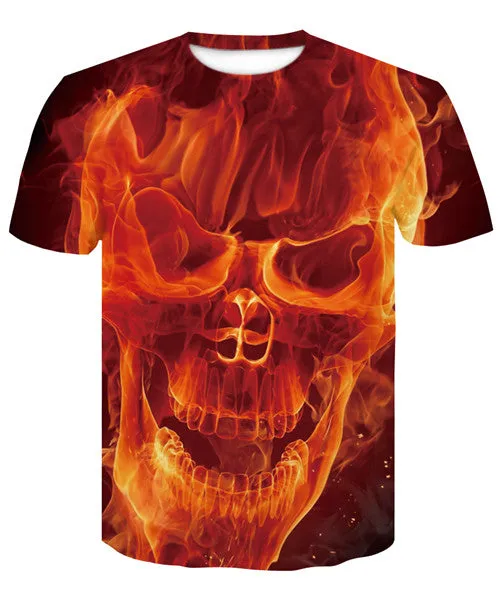 New Men's Skull Poker Print T-shirt