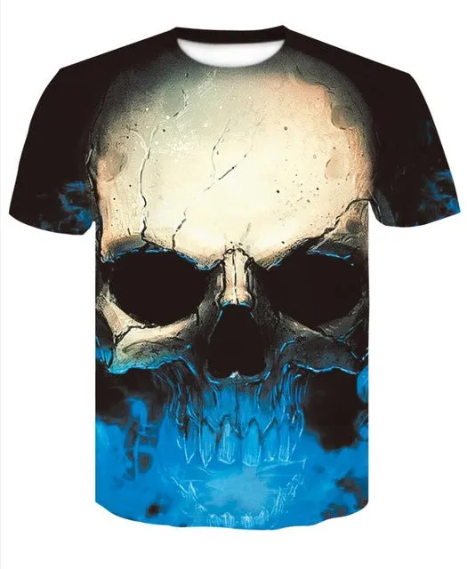 New Men's Skull Poker Print T-shirt