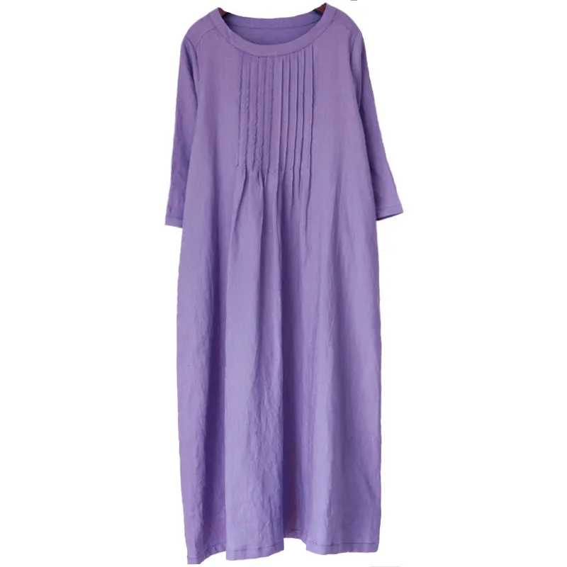 Purple Pleated Women Dresses Shift Linen Dresses MDYP9756