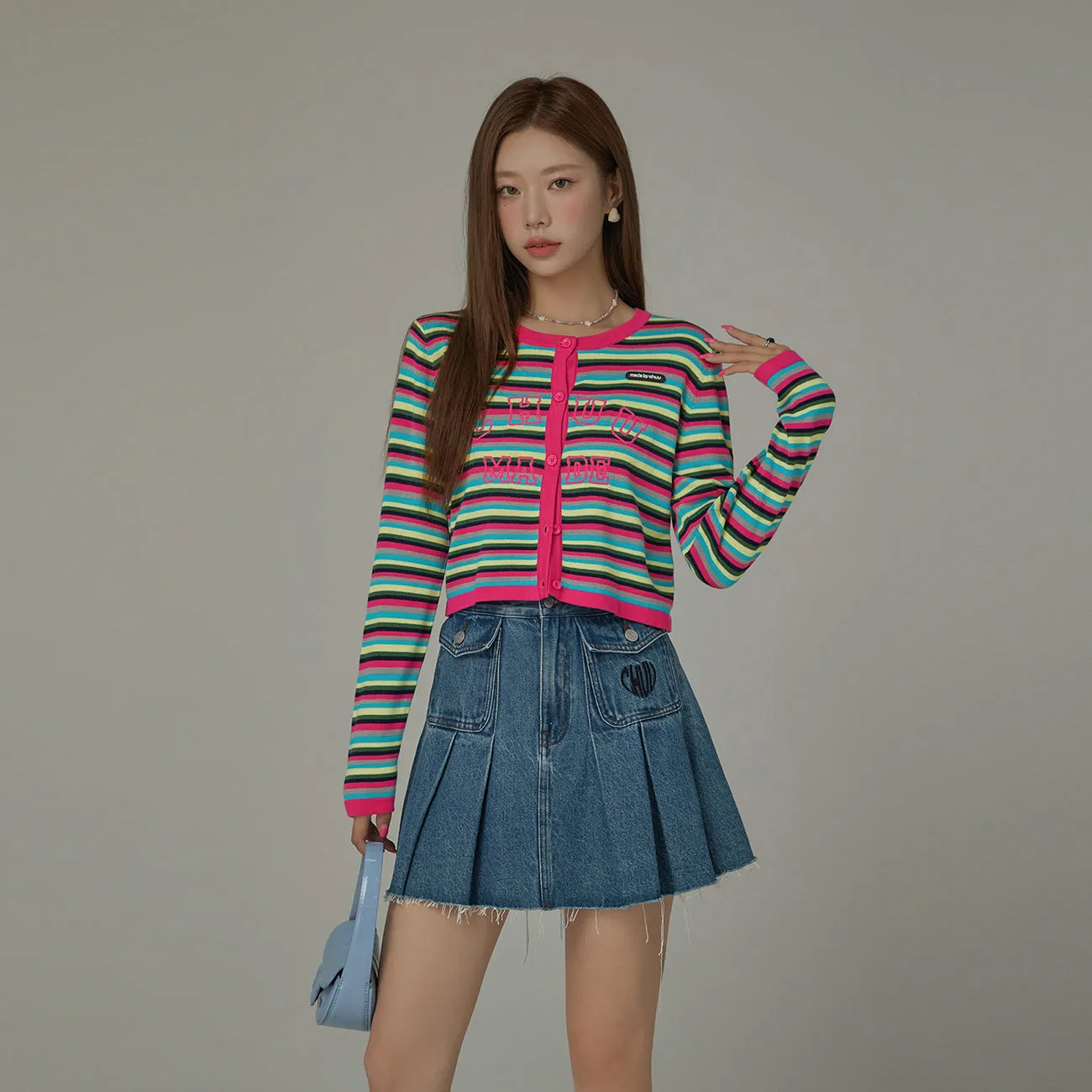 Rainbow Stripes Knit Button Cardigan