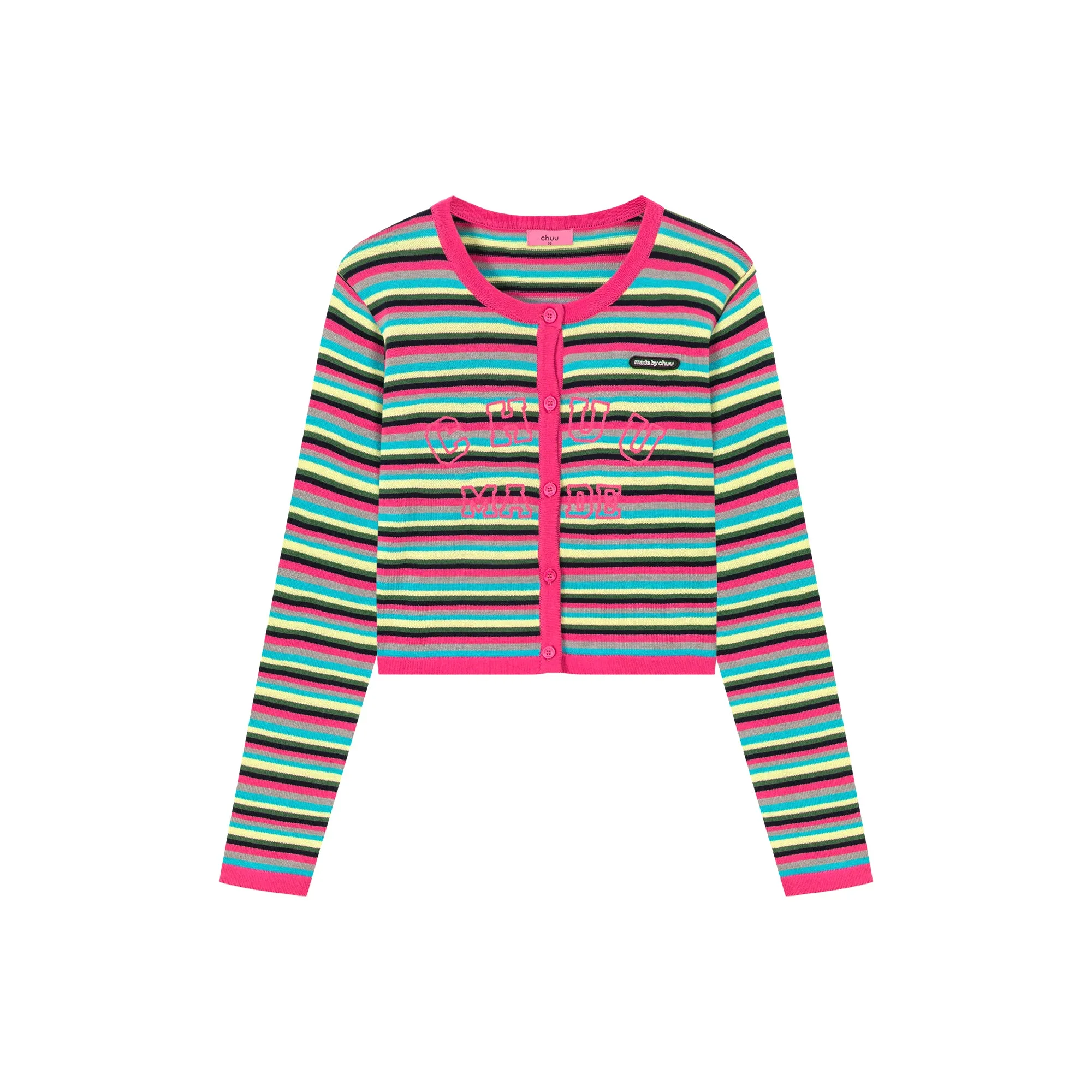 Rainbow Stripes Knit Button Cardigan