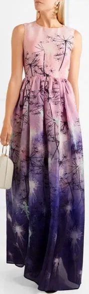 'Shaw' Sleeveless Fairy-Print Gown