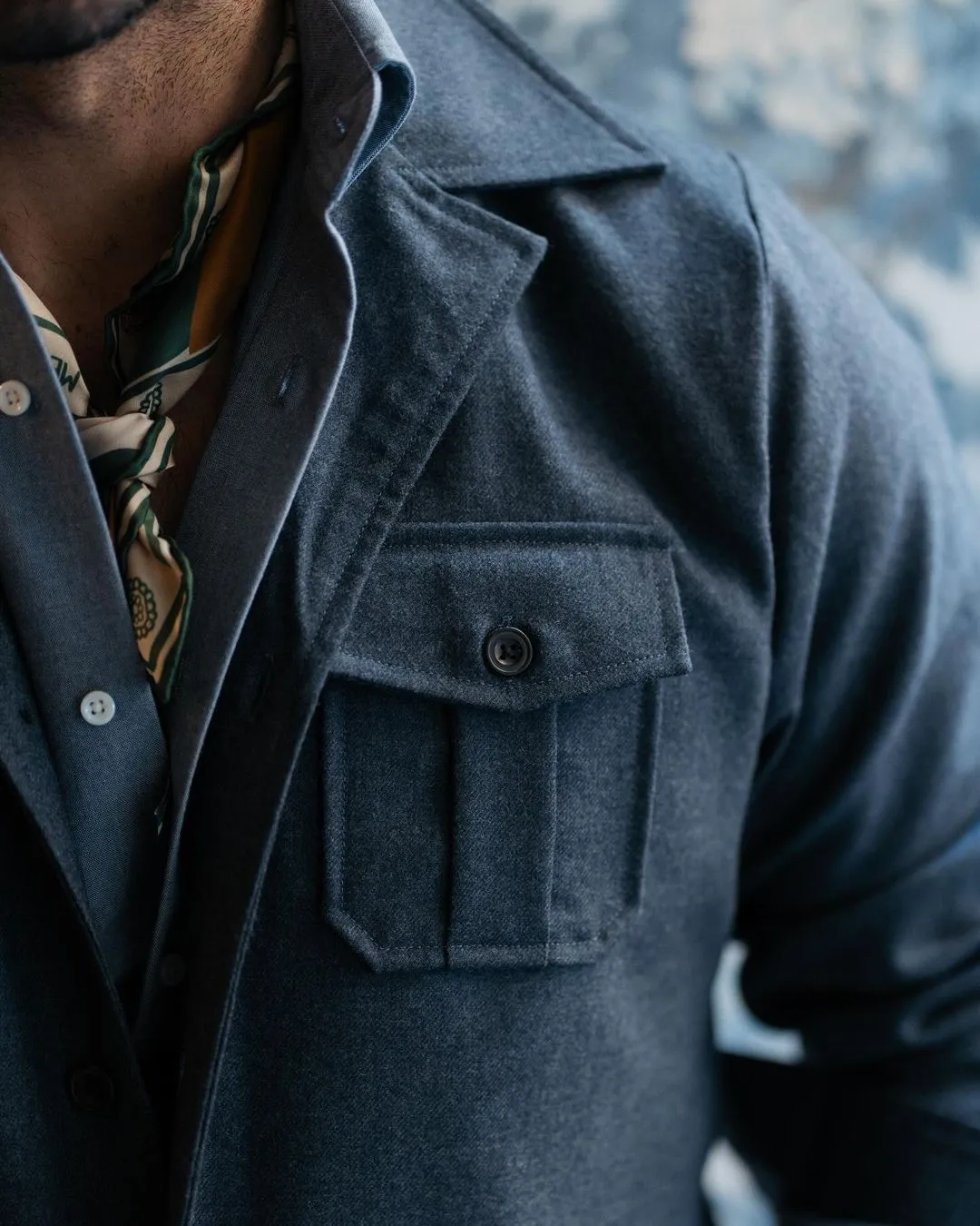 Shirt Jacket in Dugdale Navy Blue Wool Flannel