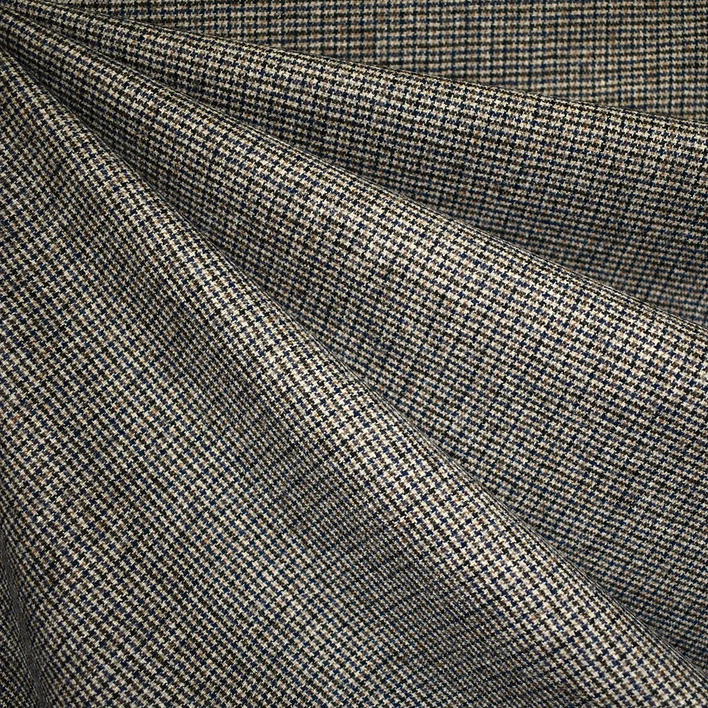 Tiny Houndstooth Wool Flannel Suiting Taupe/Navy