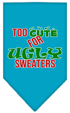 Too Cute For Ugly Sweaters Screen Print Bandana Turquoise Large