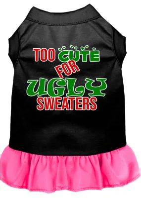 Too Cute For Ugly Sweaters Screen Print Dog Dress Black With Bright Pink Xl