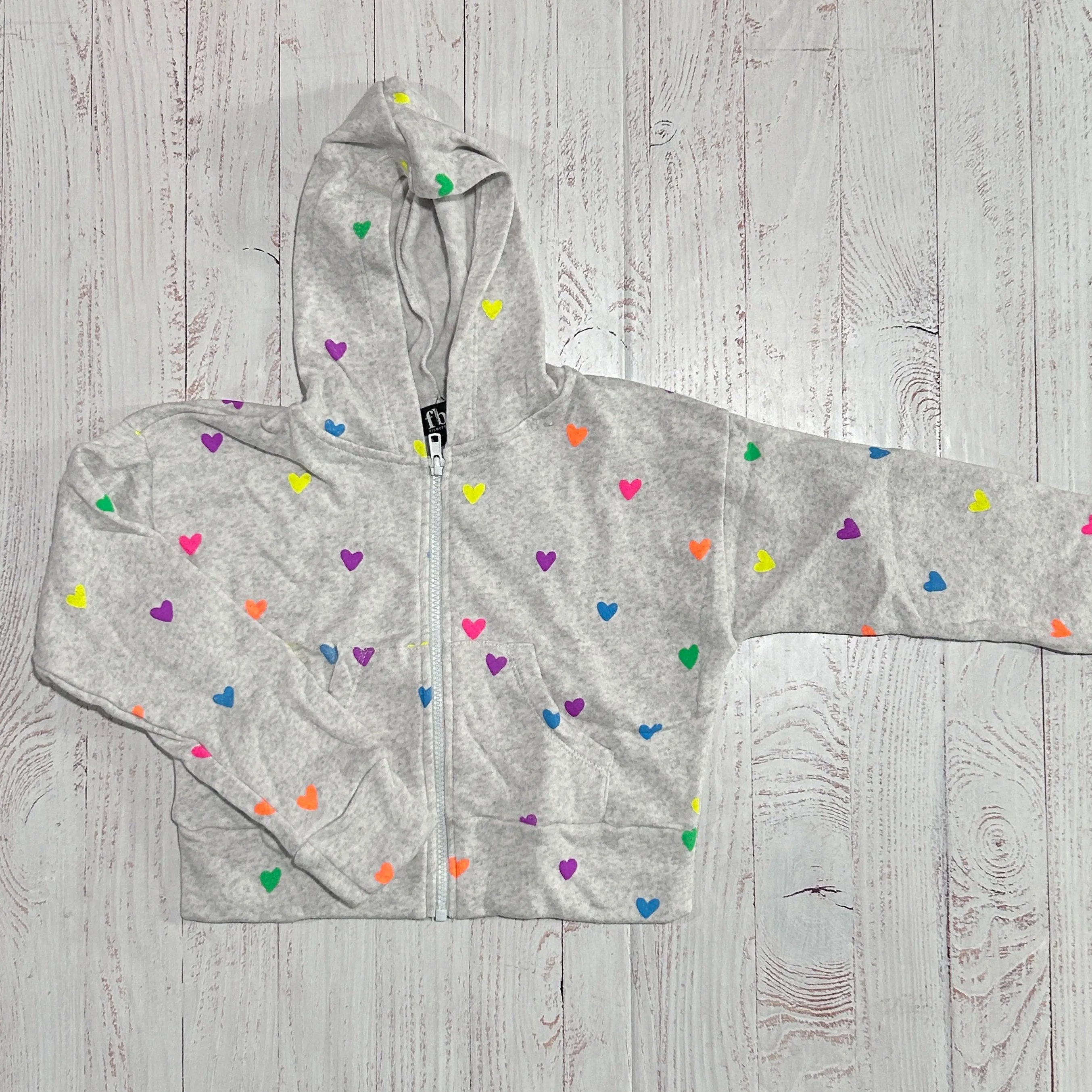 Tween Sweaters | All Over Heart Zip Hoodie - Misty Grey | Flowers by Zoe