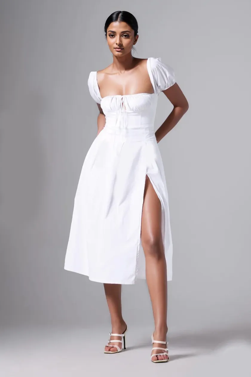 White Maxi Bustier Flared Dress