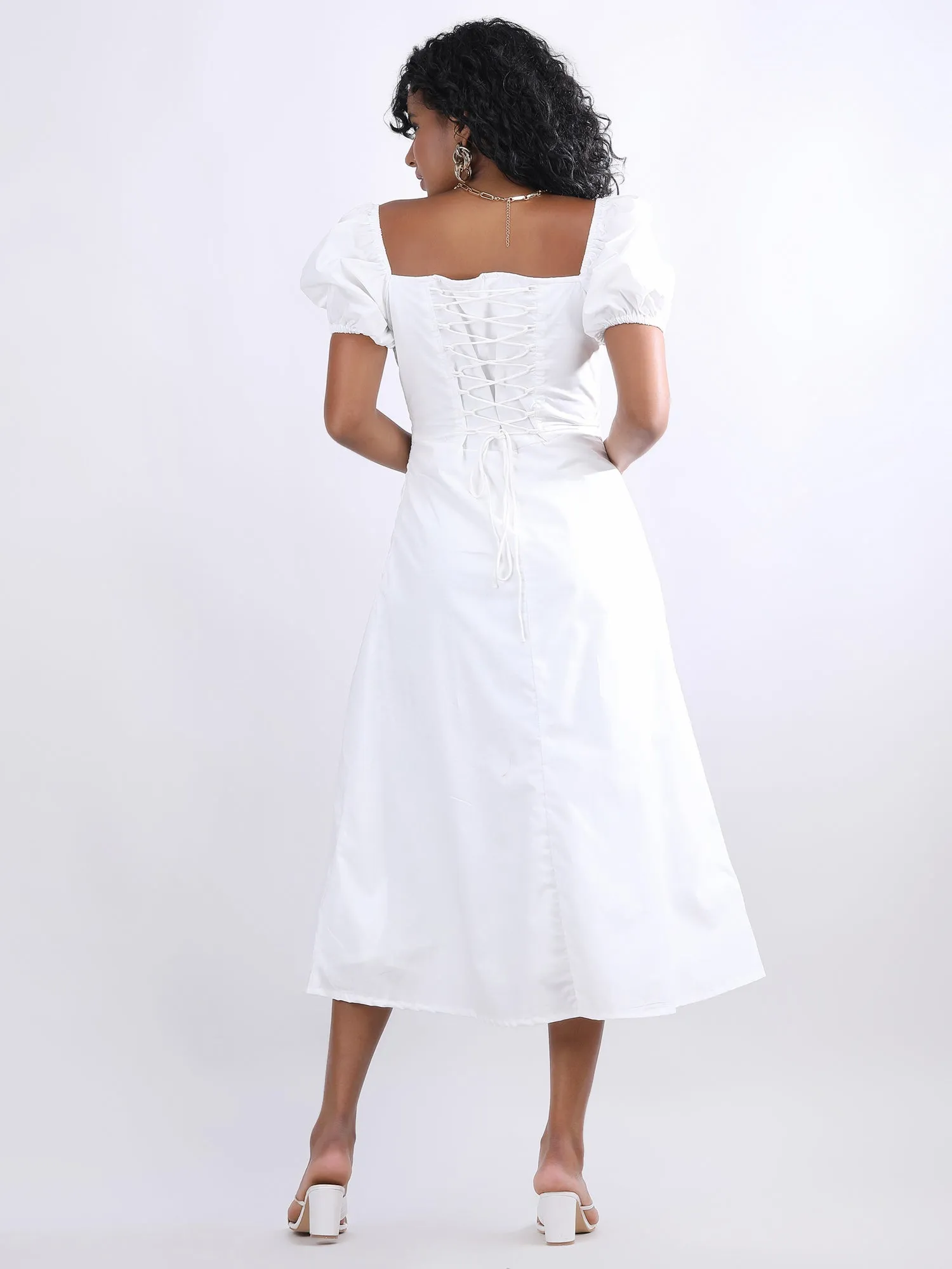 White Maxi Bustier Flared Dress