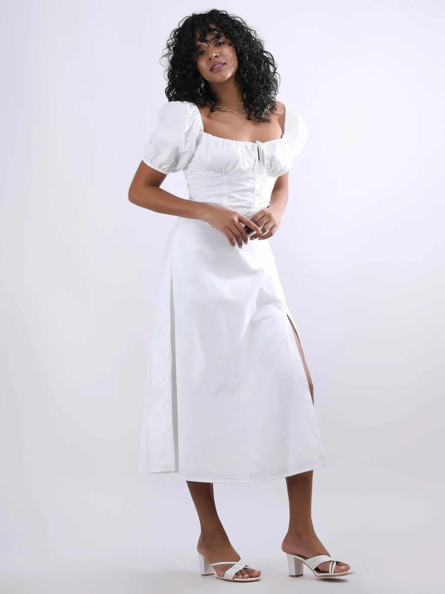 White Maxi Bustier Flared Dress