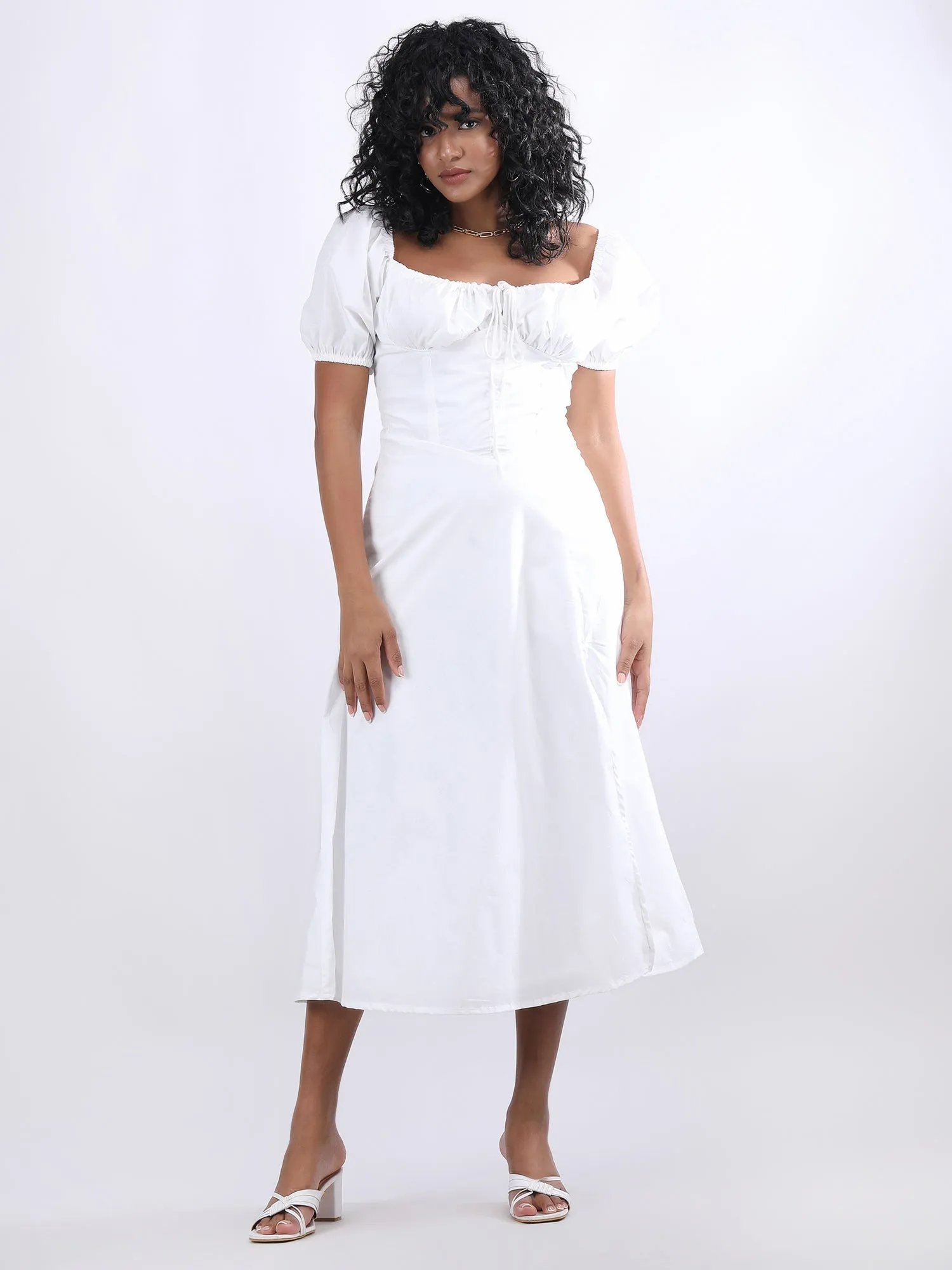 White Maxi Bustier Flared Dress