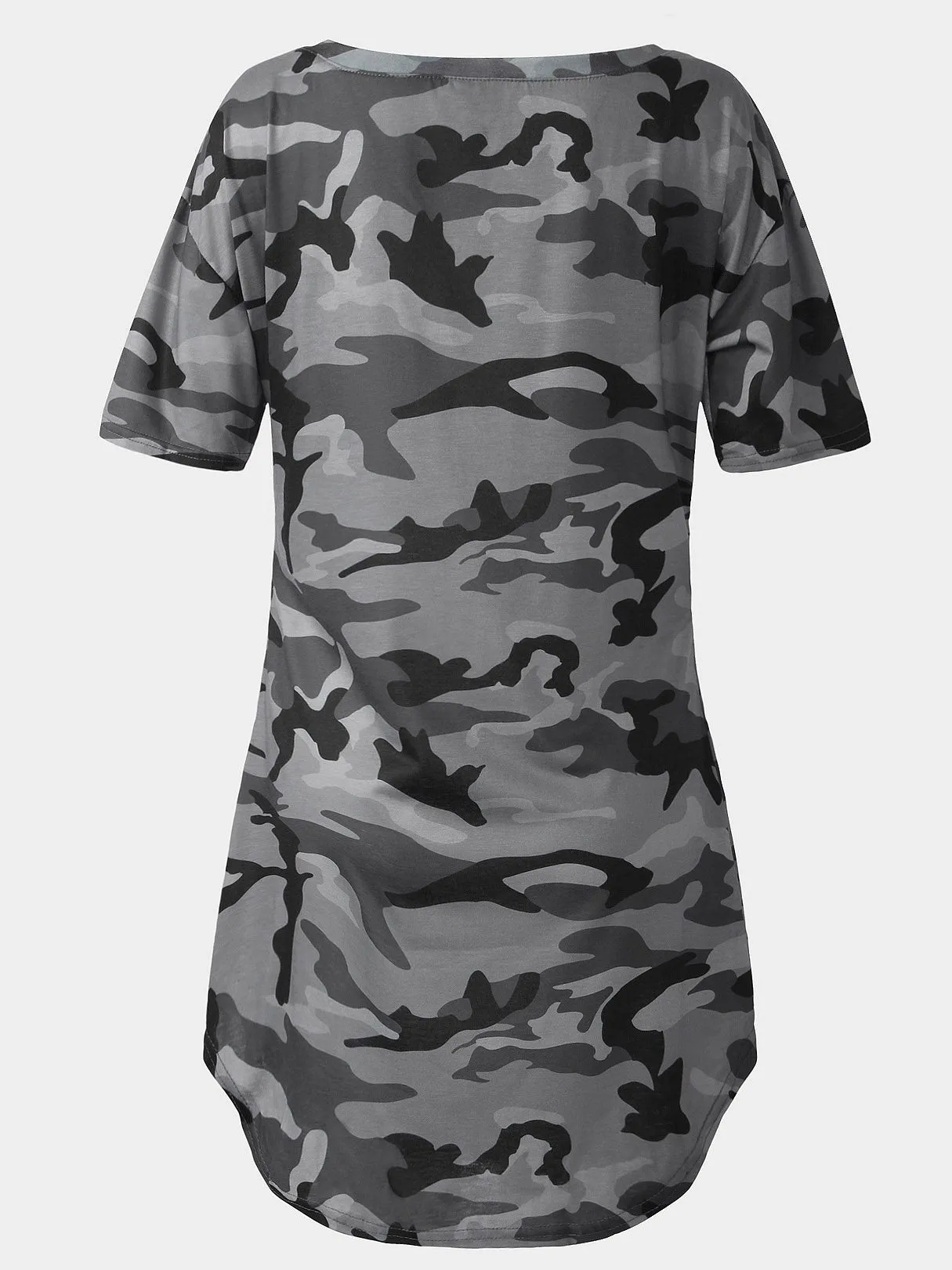 Wholesale Army Green Round Neck One Shoulder Short Sleeve Camouflage Curved Hem Casual Dress