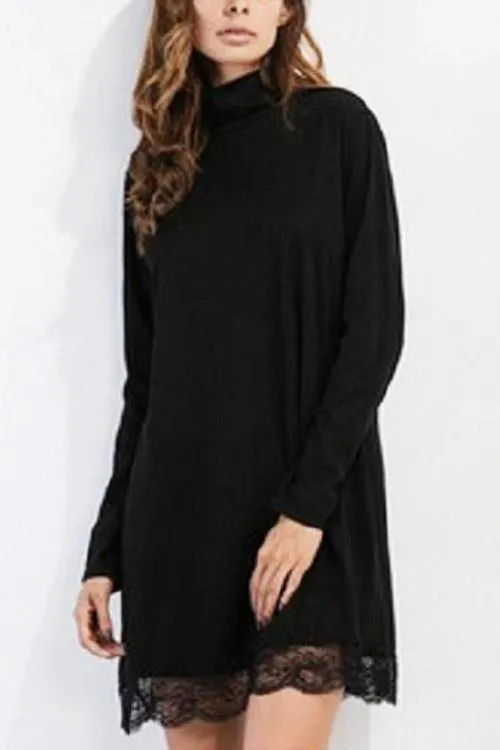 Wholesale Black Perkins Collar Long Sleeve Casual Dress