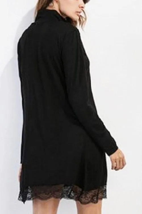 Wholesale Black Perkins Collar Long Sleeve Casual Dress