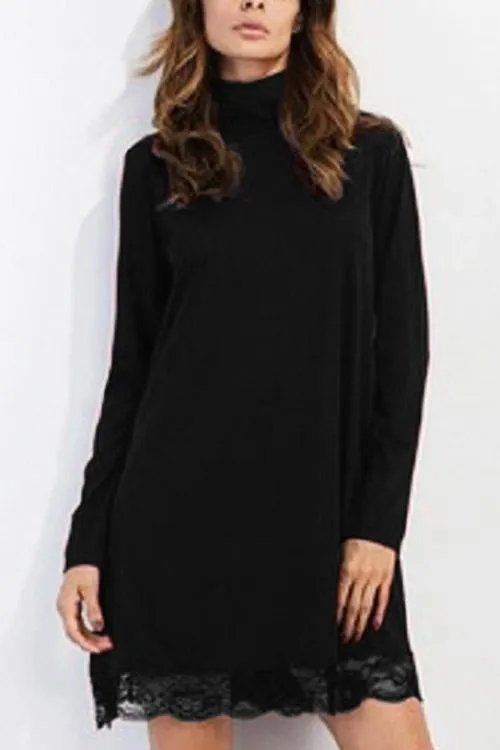 Wholesale Black Perkins Collar Long Sleeve Casual Dress