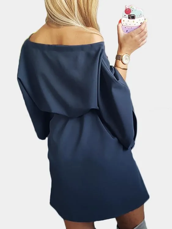 Wholesale Blue Round Neck One Shoulder 3/4 Sleeve Length Casual Dresses