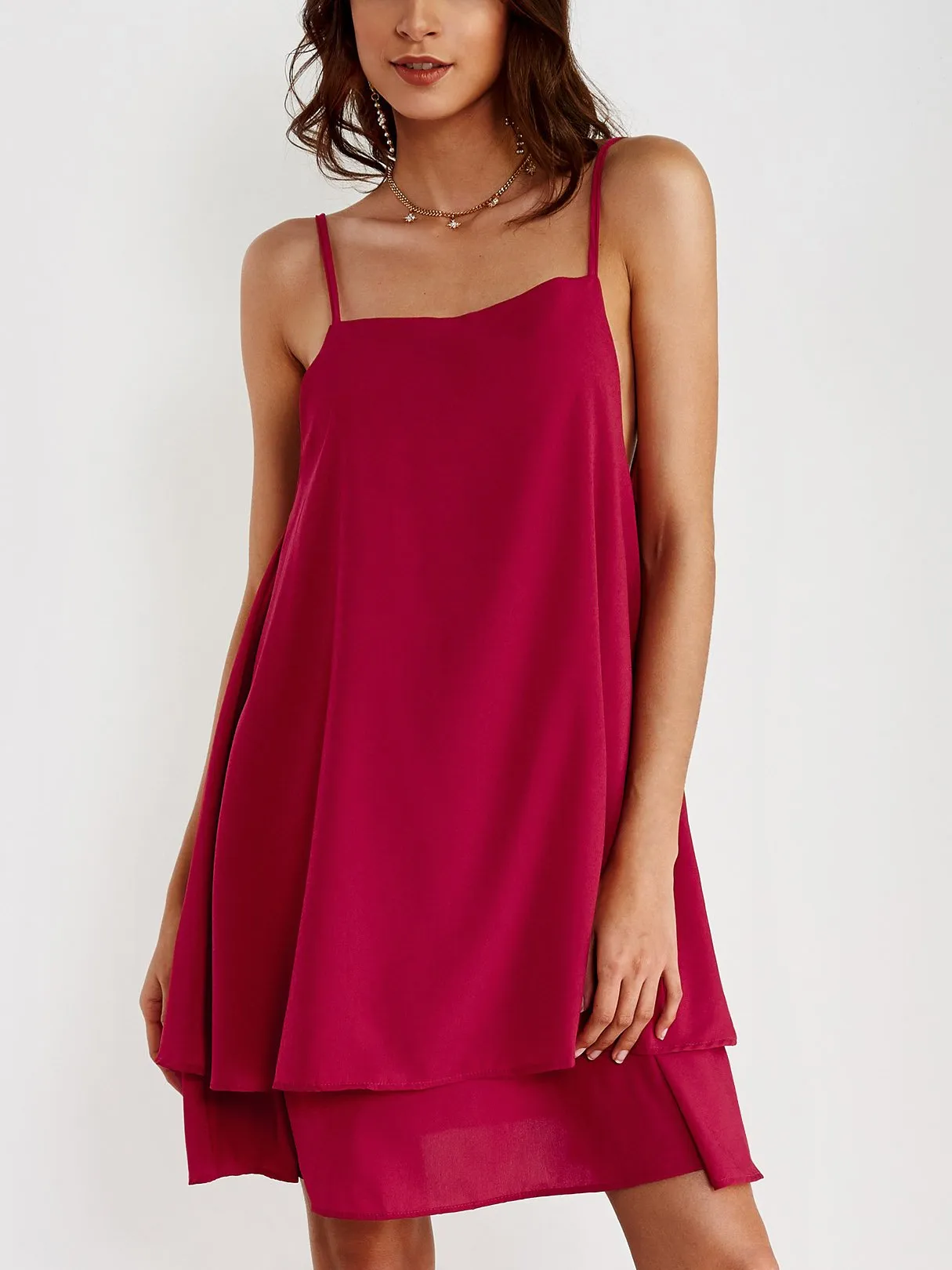 Wholesale Crew Neck Backless Sleeveless Irregular Hem Burgundy Casual Dresses