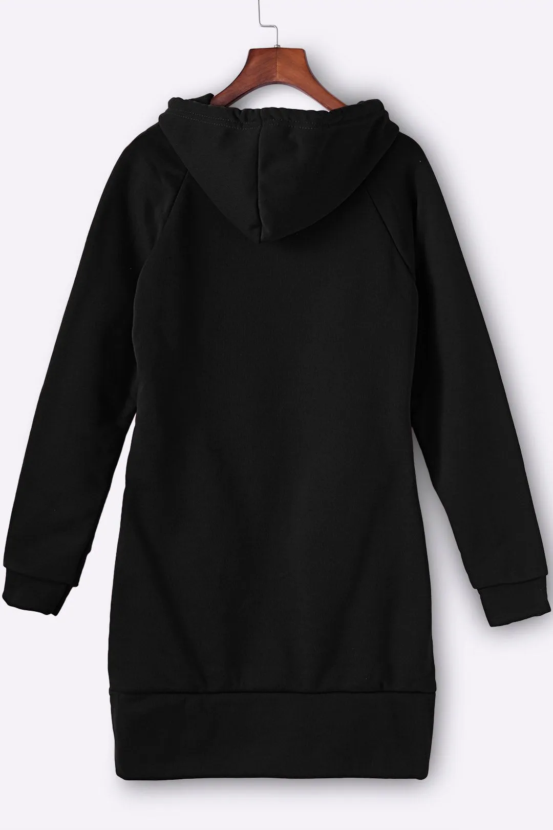 Wholesale Crew Neck Long Sleeve Plain Zip Back Side Pockets Hooded Black Casual Dresses