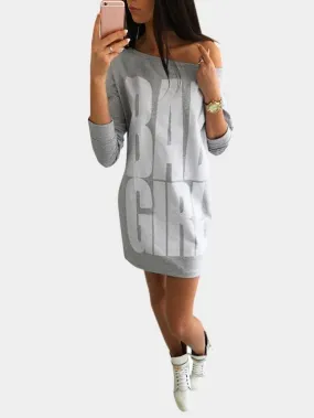 Wholesale Grey Round Neck Long Sleeve Casual Dresses