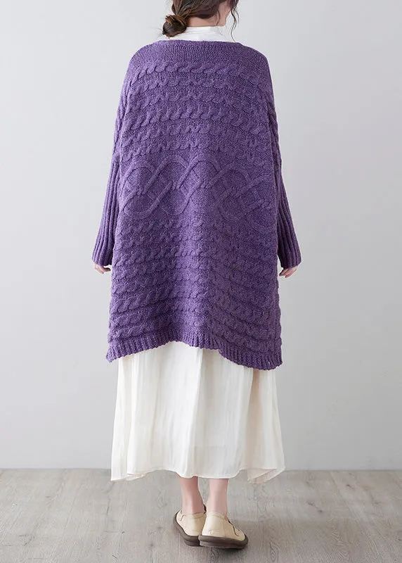 Women Purple O-Neck Button Knit Loose Knit Cardigans Spring