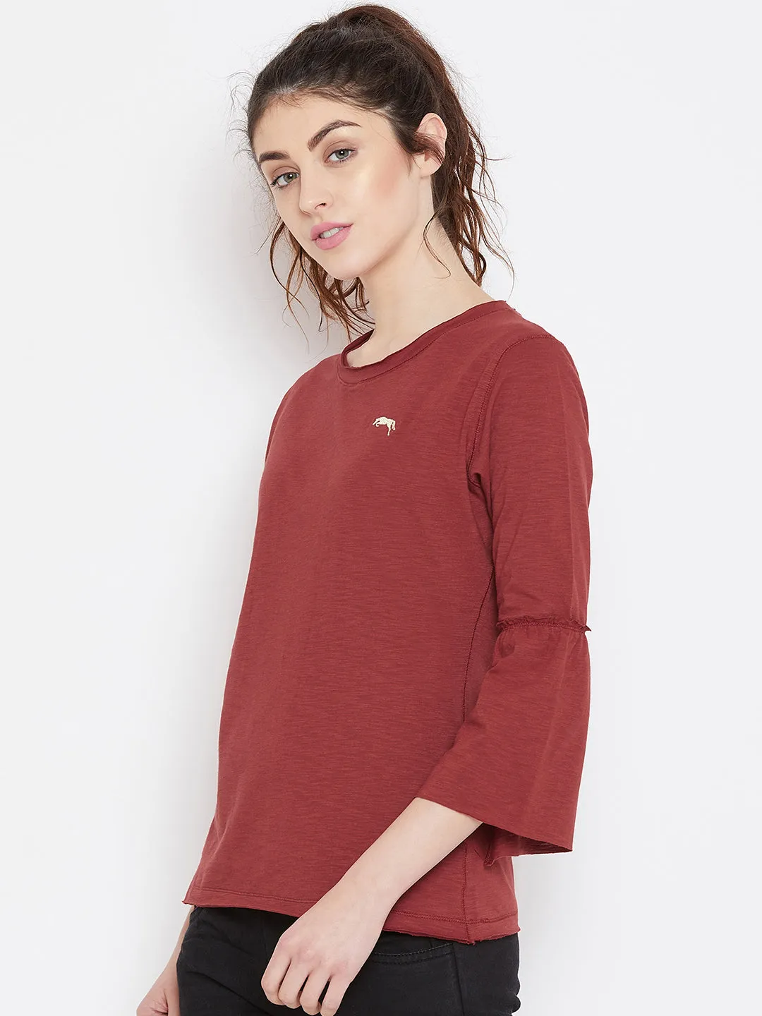 Women Red Solid Casual Tops