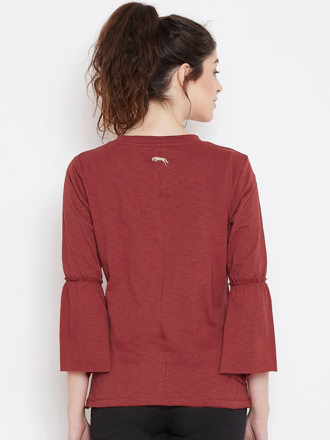 Women Red Solid Casual Tops