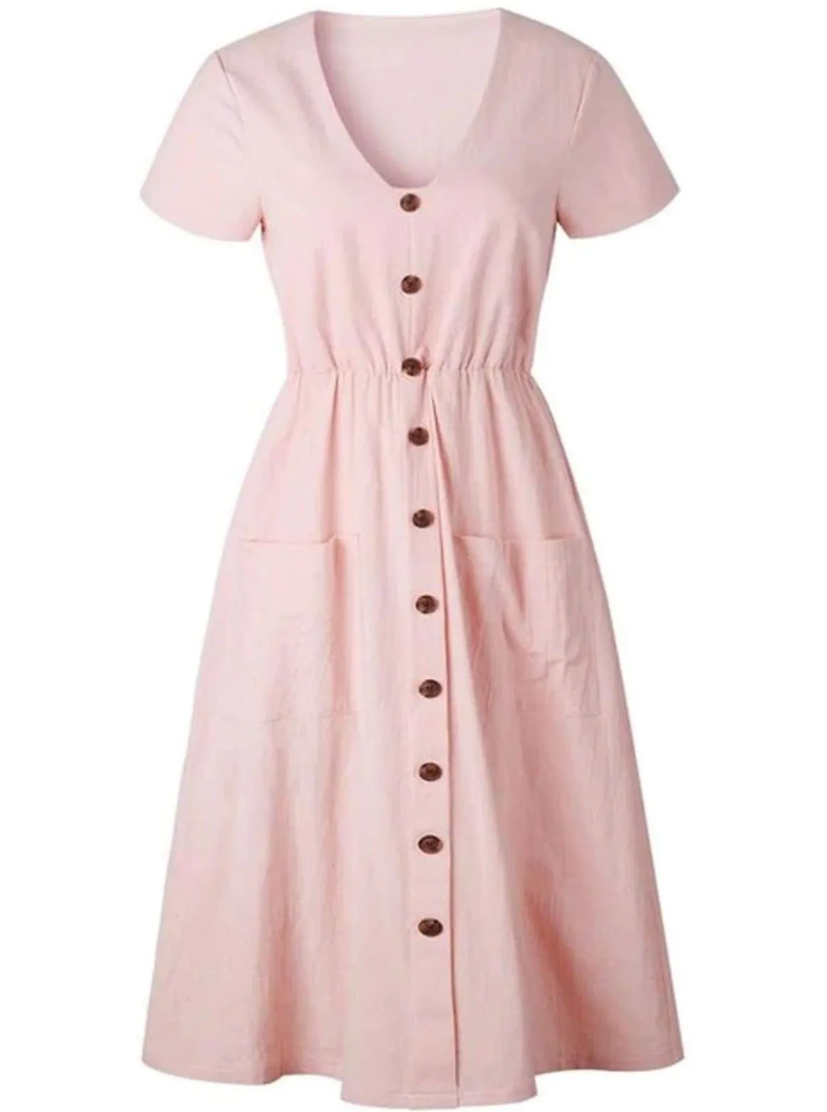 Women's Button Down Casual Dress With Front Square Pockets